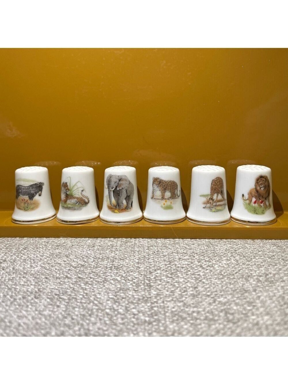 Vintage 6 PC Safari Animals Bone China Thimbles